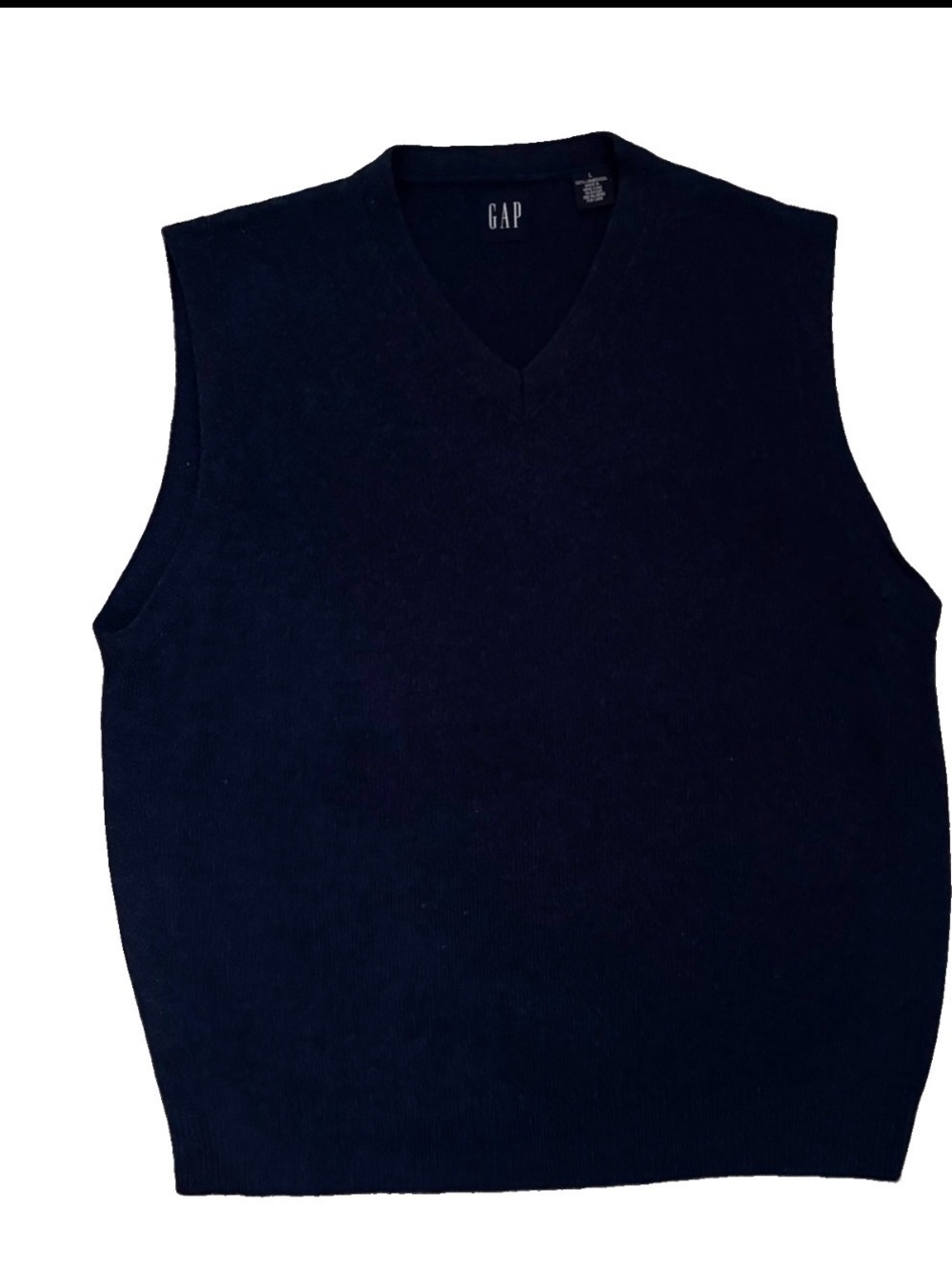 Vtg 90s Gap Sweater Vest Mens L Navy Blue 100% Lambswool Knit Preppy Pullover
